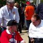 Dick Cullen speaks to Bob Dole at WWII Memorial in Washington DC. Senator Dole met vets from an Honor Flight. Both of these heroes passed away in 2021.
